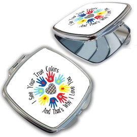 BRGiftShop Puzzle Pieces Handprints See Your True Colors Autism Awareness Compact Pocket Cosmetic Mirror
