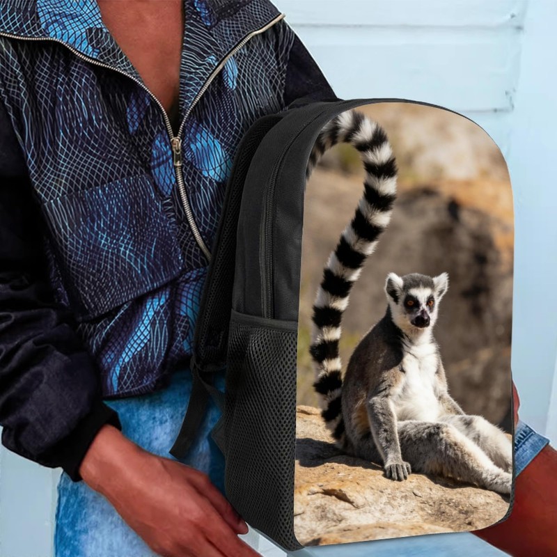 Amzbeauty Ring-Tailed Lemur Print Backpack Kids Boys Elementary School Bag