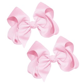 WD2U Girls Set of Two 4" Solid Grosgrain Pigtail Hair Bows Alligator Clips Light Pink