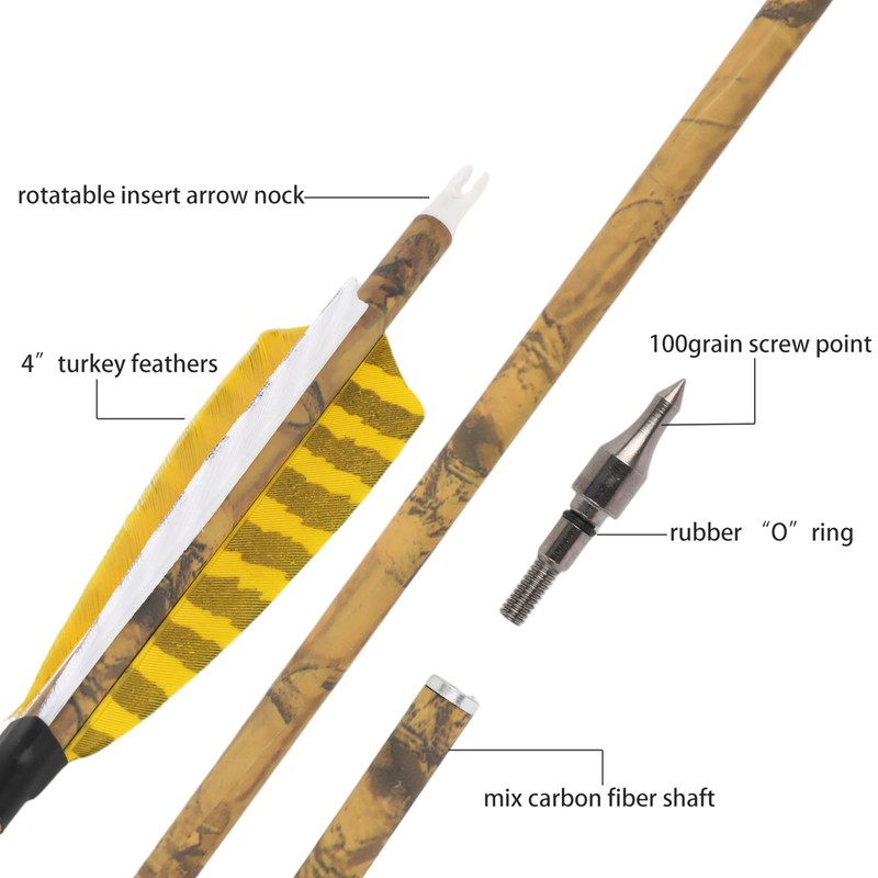 ZSHJGJR 30” Carbon Arrows Hunting Arrows with 4” Turkey Feather