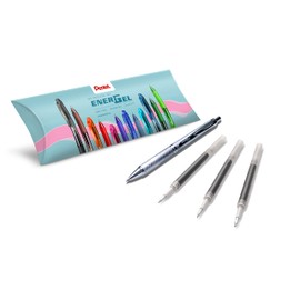 Pentel Energel Sterling BL407 Retractable Gel Rollerball Pen Medium Tip 0.7mm Metal Case Black Ink 1 Pen + 3 LR7 Refills