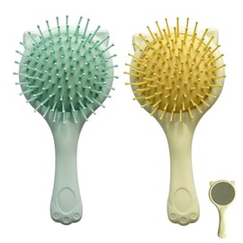 GMDP 2 Stück Haarbürste Kinder,Entwirrbürste Kinder,Mini Haarbürste Mädchen,Klein Haarbürsten Ohne Ziepen Kinder,Reise Entwirrung Bürste,Nasses Trockenes Haar Bürste (Grün,Gelb)