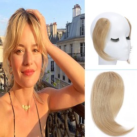100% Human Hair Curtain Bangs 10 Inch Natural Blonde 15g Remy Hair Feanch Bang Soft Thick Seamless with Invisible Clips 10"#24