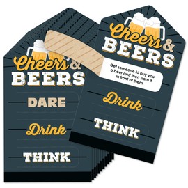 Big Dot of Happiness Cheers and Beers Happy Birthday - Birthday Party Game Pickle Cards - Dare, Drink, Think Pull Tabs - Set of 12