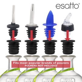 Esatto Liquor Pourer Adapters - 6 Pieces Set, Perfect for Large Olive Oil Bottles and Liquor Bottles - Up to 1 Inch/25mm Neck Converts Any Spout into a Large Pour Spout