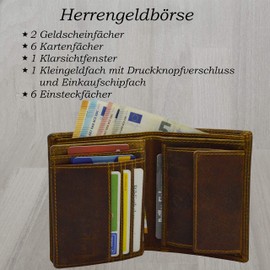 flevado Rustic Suede Men's Wallet, Dark Brown, Genuine Buffalo Cowhide Leather, Portrait Format, Double Stitching, brown, Modern