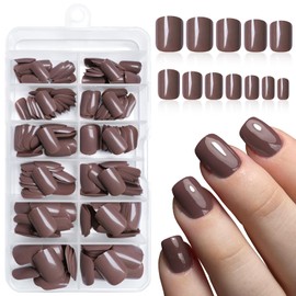 Lifextol 240pc Square Press on Nails Short Fake Nails Press ons with Glue&Adhesive Tabs, Brown Acrylic Nails Press on Nails Square Nail Tips Petite Glue on Nails False Nails Artificial Fingernails