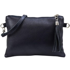 SH Leder Real Leather Shoulder Bag, Clutch Bag, Small Evening Bag, 22 x 15 cm, Anny, G248, dark blue