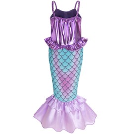Funna Little Mermaid Costume for Girls Princess Dress Up with Accessories Wig Purple, 7-8 Years