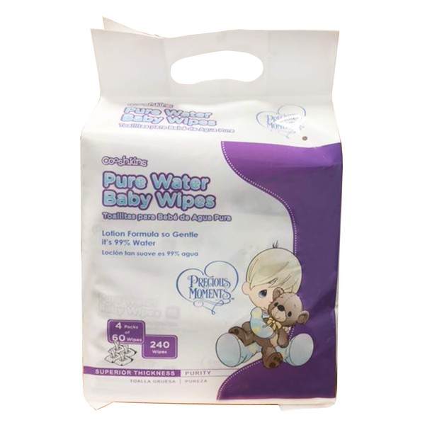 Cooshkins Precious Moments 99% Aqua Pure Sensitive Water Baby Diaper Wipes, Kind & Gentle (4 Pack x 60 Count = 240 Wipes)