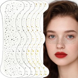 6Pcs Glitter Freckle Face Tattoo for Festival Makeup, Gold Star Waterproof Self Adhesive Spots Stickers, Sparkle Freckles Skin Decor Body Tattoos for Parties(Gold and Silver)