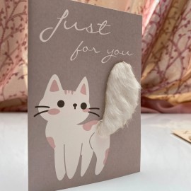 C11-Very Cute Best Wishes Greeting Card for Cat Lovers (Fluffy Tail White Cat)