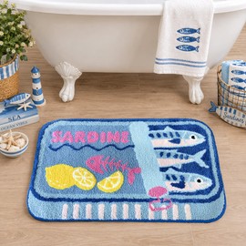 Mocsicka Sardine Bath Mat, Fun Fish Rug for Bathroom Dcor 20x32 Inch, Blue