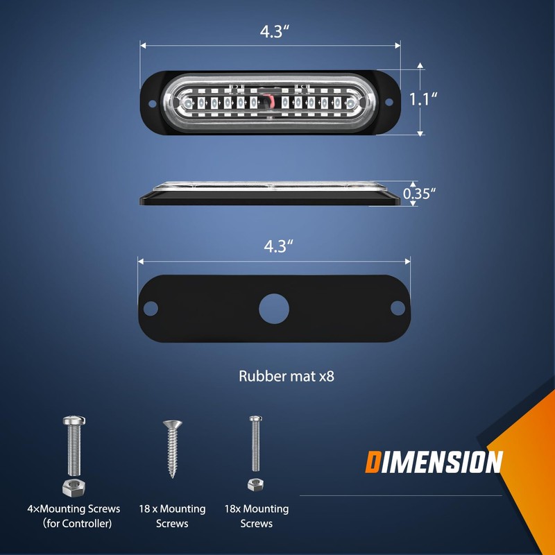 Nilight 8PCS Led Strobe Lights with Controller 12V 24V Sync