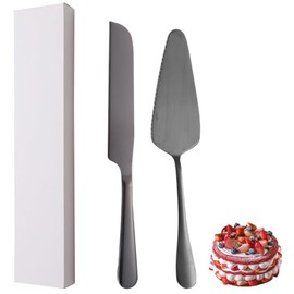 XIAOYU - Juego de 2 cuchillos y servidores para tartas de boda, juego de corte de pasteles de acero inoxidable, juego de servir para bodas, cumpleaños, fiestas y aniversario, color negro
