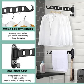 Wall Mounted Clothes Hanger Foldable Clothes Rack 180° Swivel Hanger Wall Clothes Airer for Laundry Bathroom Utility Room Bedroom