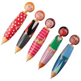 dohobby 5 PCS Black Ink Pens Cute Gifts Creative Stationery Doll Ballpoint Pen 0.7mm Blue Cartoon Pen Office Supplies