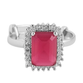 LMDPRAJAPATIS Red Ruby Gemstone Silver Plated Lock Adjustable Ring For Women's
