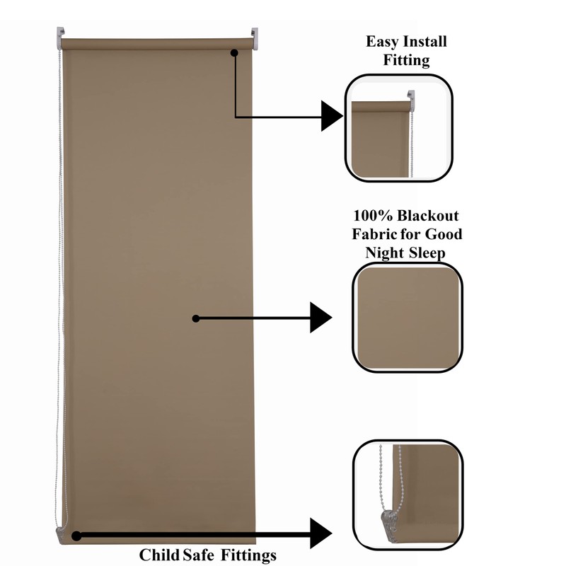 100% Thermal Blackout Roller Blinds Plain Colored Fabric Trimmable UV-resistant
