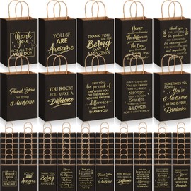 Engrowtic 100 Pack Thank You Gift Bags Bulk Thank You Kraft Bags with Handles 8.3 x 3.1 x 6 inches for Employee Appreciation Gift Wrap Inspirational Gifts Bags for Shopping Birthday Wedding(White)