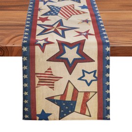 4th of July Table Runner, Patriotic Old Style Stars Memorial Day Independence Day Table Decoration Vintage Kitchen Dining Table Runners for Home Party Decor 13 x 72 Inch