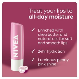 NIVEA NIVEA Pearly Shine Lip Balm | Pearly Pink Shimmer Tinted Lip Care, 24H Hydration | 2x4.8g Tubes
