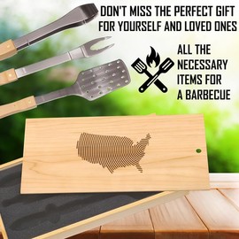 US Map BBQ Tool Set: Explore the United States with Every Grill Session, Includes Stainless Steel Spatula, Tongs & Fork, Perfect for Travel Lovers, Beautifully Packaged