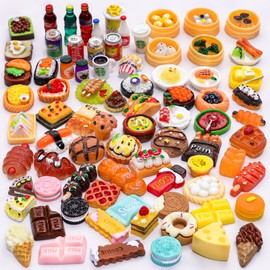 80 Pieces Mini Food Drinks Bottle Toys Pretend Food for Dollhouse Kitchen Accessories Mini Play Resin Food Toys