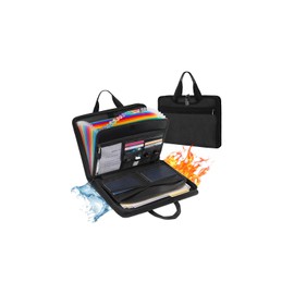 Fireproof Document Bag 13 Pocket Waterproof Portable Expanding File Folder Organiser with Lock Labels and Handle Important Document Organiser for a4 Document Rreceipt Passport Certificate(Black)