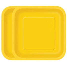 WedDecor Pack of 16 Paper Plates, 7" x 7" Strong Square Disposable Paper Plates Perfect for Picnics, BBQ, Birthday, Baby Shower, Wedding & Christmas Events, Neon Yellow