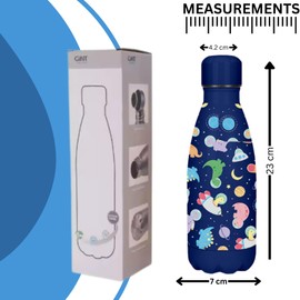 RINCS Essentials Kids Metal Water Bottles–350ml Capacity-Stylish and Fun Designs -Keeps Drinks Refreshingly Cold for Up to 24 Hours, Perfect Back-to-School Accessories for Kids (Space dinosaurs)
