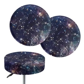 LJMKZJN Planet Galaxy Dustproof Seat Cushion Covers for Round Bar Stool Stretchy Elastic Bar Stool Seat Covers Fit 12-16 Inch Chair Thick Bouncy Fabric Washable