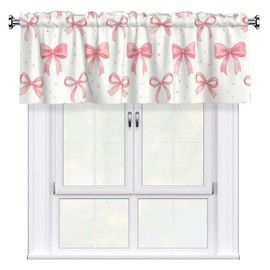Vodbne Bow Valances, Rod Pocket Valance Curtains 52 x 18in, for Windows Kitchen Living Room Decoration, Pink Kitchen Curtains 1 Pack