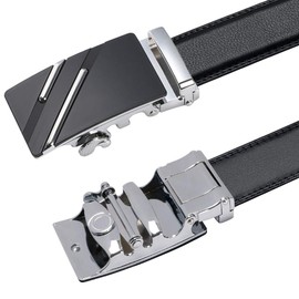 Flintronic Men's Belt, Leather Ratchet Automatic Belt for Men Leather Belt Width 3.5 cm. / 1.37 inches. Length 125 cm. / 49.21 inches. (incl. Keychain & Gift Box) - #2 Black
