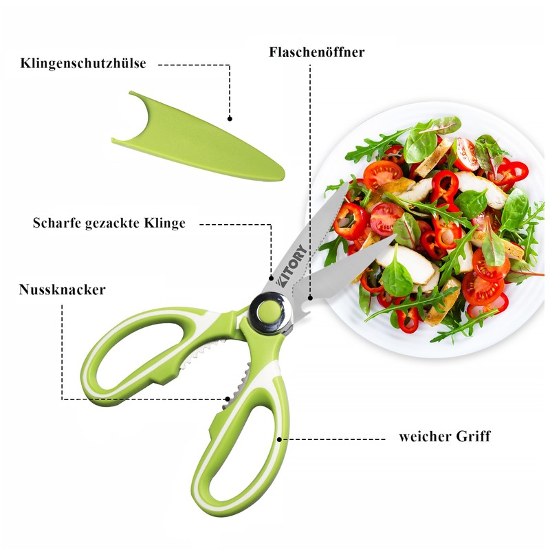 Kitchen Scissors 21 cm, Universal Scissors with Blade Cover, Sharp