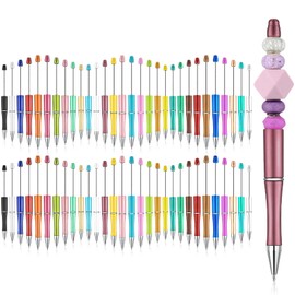 Kosiz 60 Pieces Plastic Beadable Pen Bead Ballpoint Pen Black Ink Beaded Pens for Kids Students Presents Office School Supplies (Rainbow,Simple)