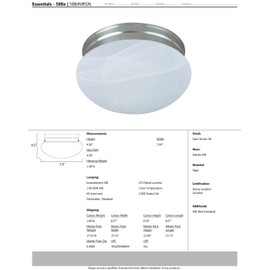 Maxim 5884MRSN Essentials 1-Light Flush Mount, Satin Nickel Finish, Marble Glass, MB Incandescent Incandescent Bulb , 100W Max., Damp Safety Rating, 2700K Color Temp, Standard Dimmable, Glass Shade Material, 4600 Rated Lumens
