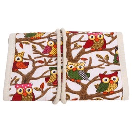 Pssopp Knitting Needle Holder Case Rolling Organiser Knitting Needle Storage Zip Bag for Knitting Needles Accessories (Owl)