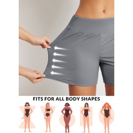 baleaf Women's 5" Swim Board Shorts Bottoms Tummy Control Modest Swimsuits Bathing Suit Beach Trunks with Pockets Dark Grey L