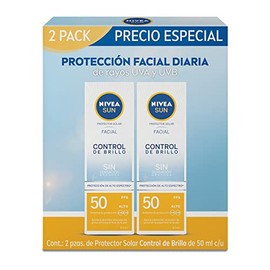 Nivea Sun 2 Pack Protector Solar Facial Control De Brillo (50 ml), con Efecto Matificante de Larga Duración, Bloqueador solar FPS 50, no Grasoso para 