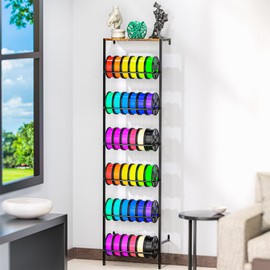 YITOBA Wall Mount 3D Printer Filament Storage Rack, 6 Tier Filament Spool Holder with Top Wooden Board Heavy Duty Metal Filament Organizer Stand for Printing Studio, Office Workshop (Black)