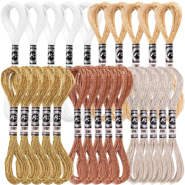 Caydo 25 Skeins Metallic Embroidery Floss 5 Colors Glitter Embroidery Threads Gold and Silver Cross Stitch Thread for Friendship Bracelets, Thread Crafts