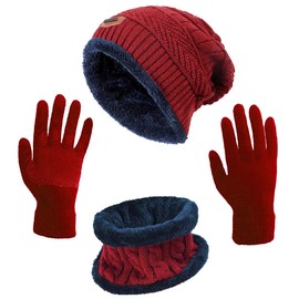 HINDAWI Winter Beanie Hat Neck Warmer Scarf and Touch Screen Gloves Set for Women Men Knit Skull Cap Infinity Circle Scarves Mittens