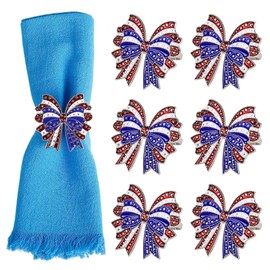 wonlex 250th Patriotic Bow Napkin Rings Set of 6, Alloy Red Blue White Bow Napkin Ring Serviette for Fourth of July, Table Decor, Banquet, Family, Festive Dinning