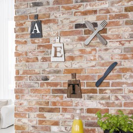 Blulu 6 Pieces Cutting Board Eat Sign Set Hanging Kitchen Eat Sign Fork and Spoon Wall Decor Rustic Farmhouse Kitchen Decor for Kitchen and Home Decoration Art(Classic Color)