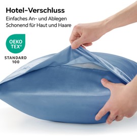 BEDELITE Satin Pillowcase 40 x 80 cm, Blue – Set of 2, Soft as Silk, 40 x 80 cm, Summer, with 2 Hair Bands, for Hair and Skin, Silk-Like Pillowcase, Pillow Cover
