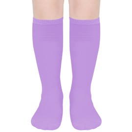 UTTPLL Little Girl's Purple Socks Soft Knee High Kids Soccer Baseball Socks School Uniform Dress Socks Sports Tube Stocking Toddler Cotton Long Crew Socks for Girls 6-9 Years
