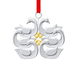 nambe Twelve Days of Christmas Six Geese A Laying Ornament | Silver and Gold Plate Hanging Ornament | Holiday Decoration for Christmas | Measures 4 x 2.5 Inches