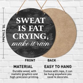 Muktoujaumai Funny Gym Signs Wall Decor, Home Gym Inspirational Wall Decor Gym Hanging Signs Rustic Decorations for Office, Fitness, Workout Room, Sweat Is Fat Crying