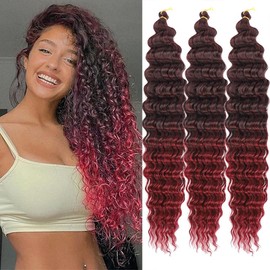 5 Packs Ocean Crochet Hair 24inch T Burgundy Deep Wave Braiding Hair for Synthetic Curly Crochet Hair Extensions Wave Bohemian Crochet Braids Hair